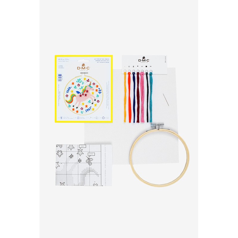 DMC Stitch Kit 6" Diameter - Unicorn (14 Count)