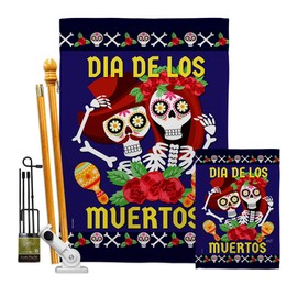 Angeleno Heritage Day of Dead Dia De Los Muertos Pair Garden House Flags Kit Fall Fiesta Mexican Party Autumntime Small Decorative Gift Yard Banner Double-Sided Made in USA 28 X 40