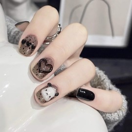 Press on Nails Square Short Length 24Pcs Glossy Full Cover Artificial Fake Nails with Cute Dog Designs Coffin Acrylic False Nails Glue on Nails Square Stick on Fingernails for Women Girls