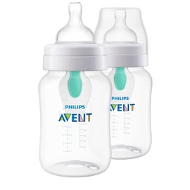 Philips Avent SCY703/02 - Biberón anticólico con ventilación sin aire, 9 onzas, con flujo 2 pezones, 1 m+, 2 unidades, transparente