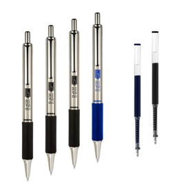 Zebra Pen STEEL G-402 Retractable Gel Pens - 0.5mm Fine Point - 3 Black + 1 Blue Ink Pens + 2 Refills - Smooth Writing - Stainless Steel Barrel - Refillable Pens for Office or School - 4 Pack (50072)