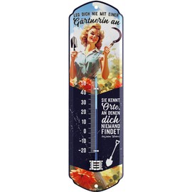 LANOLU Thermometer Garden Outdoor and Indoor Decorative Signs Garden Vintage Retro Tin Sign Chill Lounge Garden Decoration Wall Decoration Metal Sign 8 x 28 cm