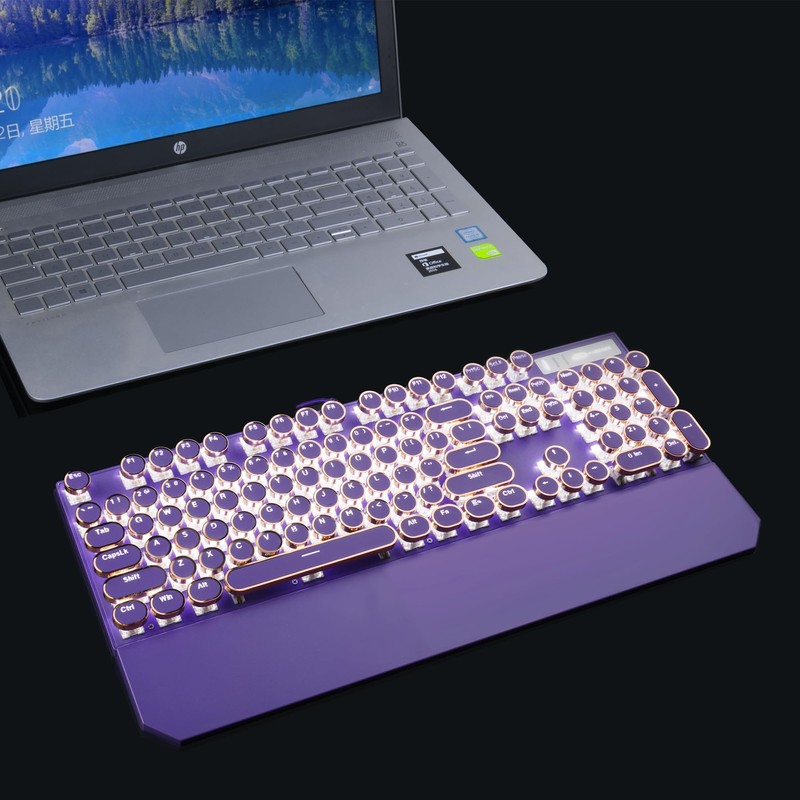 Camiysn Typewriter Style Mechanical Gaming Keyboard, Purple Retro Punk Gaming