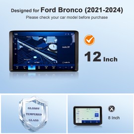 BSTW Bronco Screen Protector 12 In for 2021-2024 Ford Bronco Raptor/Wildtrak/Outer Banks/Everglades/Badlands SYNC 4 12" Touchscreen Tempered Glass Protective Film