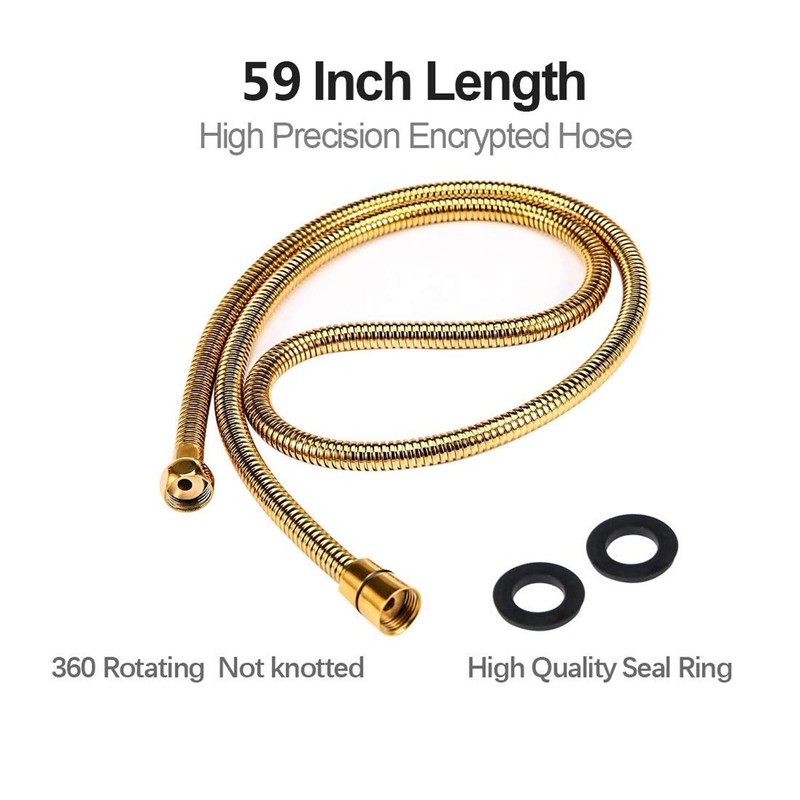 Shower Handheld Hose Polished Gold 59 Inch Solid Brass Bathroom