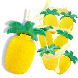 6 Vasos de Piña de Plástico para Pool Party, 600 ml, Incluye Popote y Tapa Para Fiestas Eventos y Playa GRUPO CARNAVALLIA