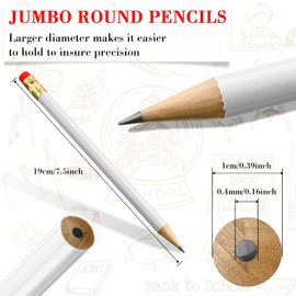 48 Pcs Jumbo Round Pencil, Wooden Pencil with Black Core for Carpenters Construction Workers Woodworkers Framers Beginners Students Teachers DIY Project (White)