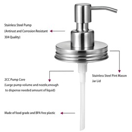 Amolliar Mason Jar Liquid Soap Dispenser Pump, Rustproof Stainless Steel Lid, Cute Farmhouse Decor for Kitchen, Bathroom, Refill Soap Pump for Hand Soap, Dish Soap, Lotion Soap, Brushed Nickel 1 Pack