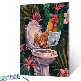 Funny Chicken DIY Paint by Numbers for Adults Vintage Farmhouse Rooster DIY Digital Oil Painting Animals on Toilet Painting Kits Canvas Acrylic Paint Room Bathroom Decor 16x20Inch Frameless