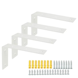 Alise Floating Shelf Brackets Heavy Duty L-Shaped Wall Brackets - White Angle Corner Braces for Shelves, Stainless Steel Reinforced Shelf Support Bracket for Wooden Boards 7x4.2 Inch,Pack of 4