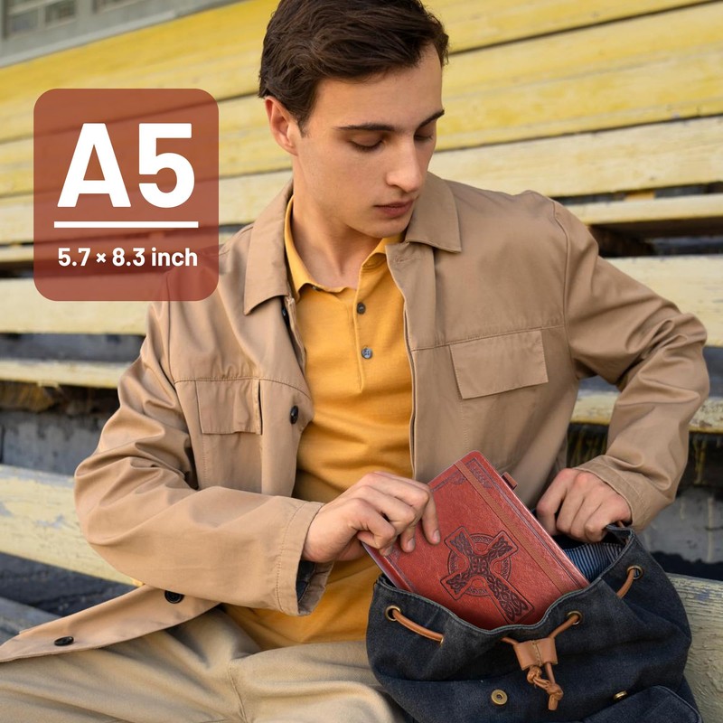 CAGIE Leather Lined Journal Notebook for Men & Women, Debossed