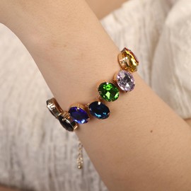 fxmimior Fashion Dainty Colorful Bracelets Boho Dainty Simple Gold Chain Bracelets for Women Adjustable Chunky Flat Cable Chain Punk Rhinestones Bracelets for Women, Large, alloy