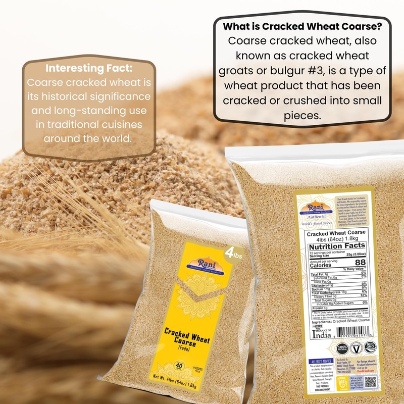 Rani Cracked Wheat Coarse (Fada/Bulgur Wheat#3) 64oz (4lbs) 1.81kg Bulk
