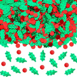 MARFOREVER Christmas Glitter Confetti, Red Green Xmas Holly Berries Confetti Christmas Metallic Foil Botanical Sequins Holly Leaves Scatter Sprinkles Table Decorations for Xmas Party Supplies