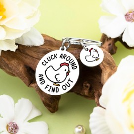 VIESUJI Chicken Keychain for Chickens Lovers Chicken Gifts for Women Men Unique Chickens Stuff Cluck Around and Find Out Sign