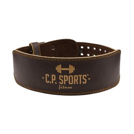 C.P. Sports Weight Lifting Belt for Weight Sports, Genuine Leather Training Belt, Ideal for Powerlifting, Ergonomic Fitness Belt with Padded Back, S (65-86 cm), Brown