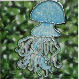 Tile Craft Jellyfish Hand Painted Ceramic Art Tile 6 x 6 inches with Easel Back
