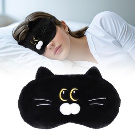 Flyingmage Cute Sleep Eye Masks for Kids, Kawaii Cartoon Kids Sleeping Mask for Women Boys Girls Teens, Soft Plush Adjustable Eyeshade Silk Travel Nap Eye Cover, Black Cat