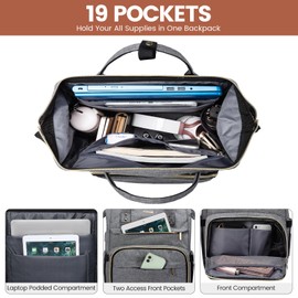 LOVEVOOK Laptop Backpack for Women,18 Inch Professional Womens Travel Backpack Purse Computer Laptop Bag Nurse Teacher Backpack,Waterproof College Work Bags Carry on Back Pack with USB Port,Grey