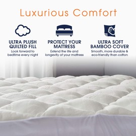 Cheer Collection Soft and Plush Bamboo Fitted Mattress Topper - King Size - Ultra Plush Eco Friendly Comfort