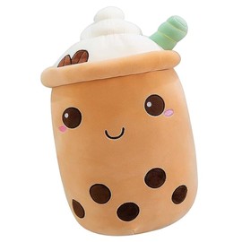 Voarge Plush Boba Plush Cute Pearl Milk Tea Doll Plush Toy Stuffed Food Pillow Funny Doll Pearl Milk Tea Cup Pillow Cushion Kids Toys (9.8inch, Green) (Brown)