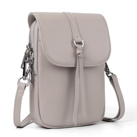 befen Genuine Leather Small Crossbody Bags for Women, Women's Shoulder Purse Handbags Cell Phone Shoulder Bag with RFID Blocking Wallet Beige Grey
