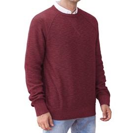 NITAGUT Men's Casual Knitted Crewneck Pullover Sweater Wine Red