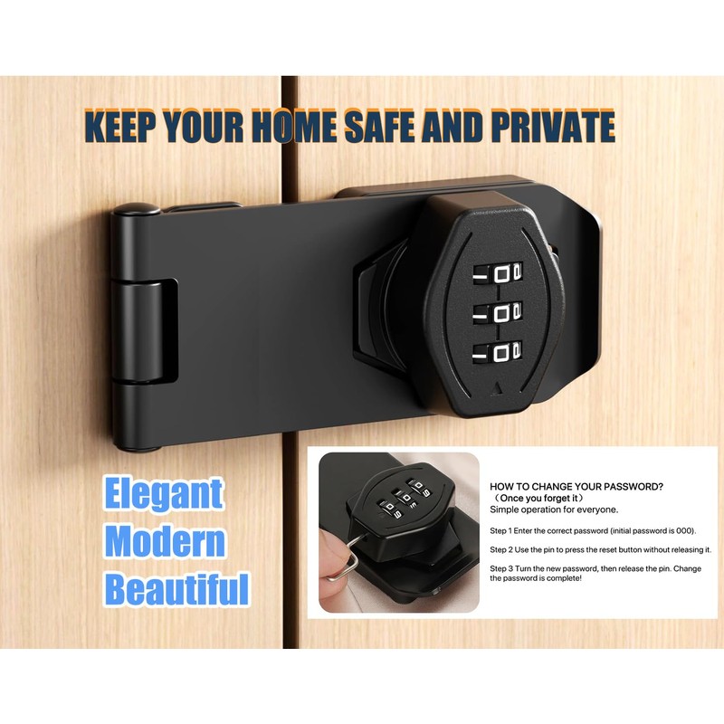 Litensh Household Cabinet Password Lock Hasp Locks Stainless Steel Combination
