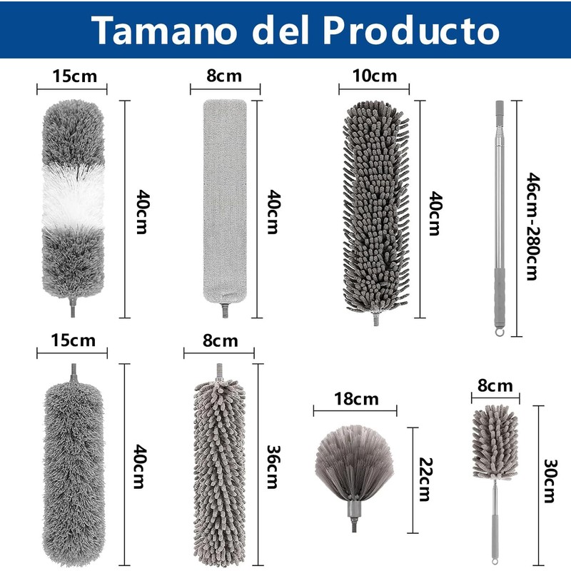 8 en 1 Plumero de Limpieza Reutilizable, Plumero Extensible para