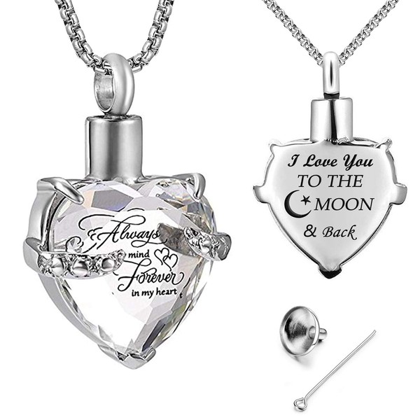 YOUFENG Birthstones Heart Cremation Pendant Urn Necklaces for Ashes Urns
