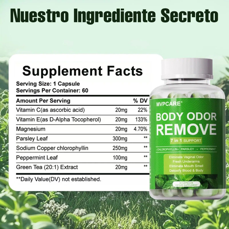 7 In 1 Puro Natural Clorofila Desodorización 60 Cápsulas