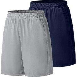 AIYINO Athletic Shorts for Men with Pockets and Elastic Waistband Quick Dry Activewear M Navy/Light Grey