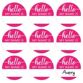 JarThenaAMCS 315Pcs Pink Name Tag Sticker Hello My Name is Nameplate Decal Round Bulletin Board Label Sticker for Office Classroom Desk Wall Decor, 2.5 in