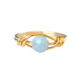 Aquamarine Gemstone Ring, Dainty Aqua Blue Stone Ring, Sterling Silver Ring or 14K Gold Filled Wire Wrapped Band Ring, Custom Size, Jewelry Inspirations