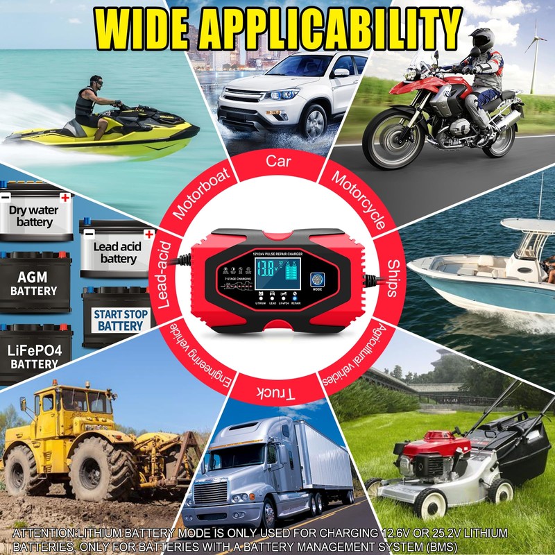 MBUMJPIH Battery Charger 6-Amp 12V and 24V Fully-Automatic Smart Car