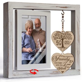White 50th Anniversary Wedding Picture Frame Gifts for Couple Parents, Rotating Floating Happy 50th Anniversary Marriage Frame Decoration, Valentine Mother Day Frame Gifts for Husband Wife 4x6