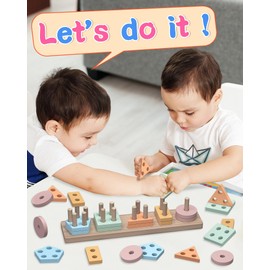 kecristv kecristv Montessori Toys for 1 2 Year Old Girl and Boy Birthday Gifts, Shape Sorter Wooden Toys for Toddlers Age 1-3 2-4, Learning Educational Sensroy Stacking Toddler Puzzles