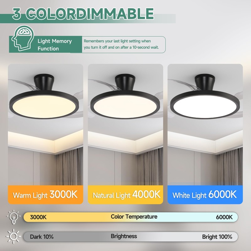 Slim Retractable Ceiling Fans with Lights and Remote Control, 48