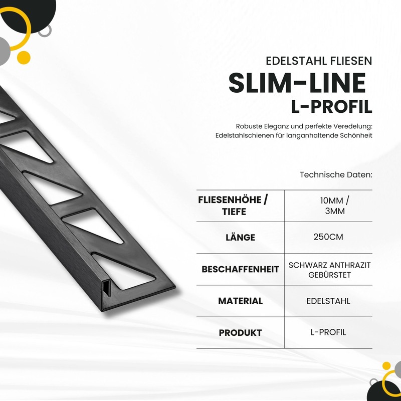 Slim-Line Stainless Steel L-Profile Tile Rail V2A L 250 cm