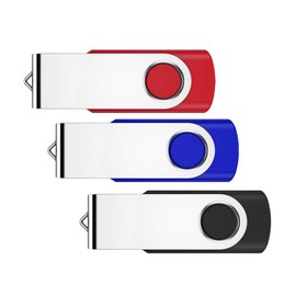 64GB Memory Stick 3 Pack-USB Flash Drives USB 2.0 Swivel Design Pen Drive,Thumb Drive for Data Storage,Zip Drive and Jump Drive with LED Light-3 colour