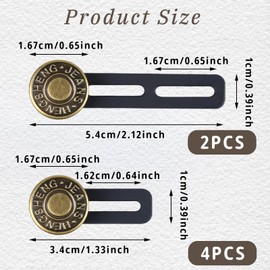 LLMSIX 6PCS Extender Button for Jeans Pants, Waist Extenders for Pants for Women No Sew Metal Adjustment Pants Waist Extension for Trousers Collars, Cuffs, Men and Women(2 Sizes)