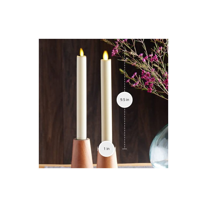 Luminara Flickering Flameless Ivory Taper Candles - Warm LED Light