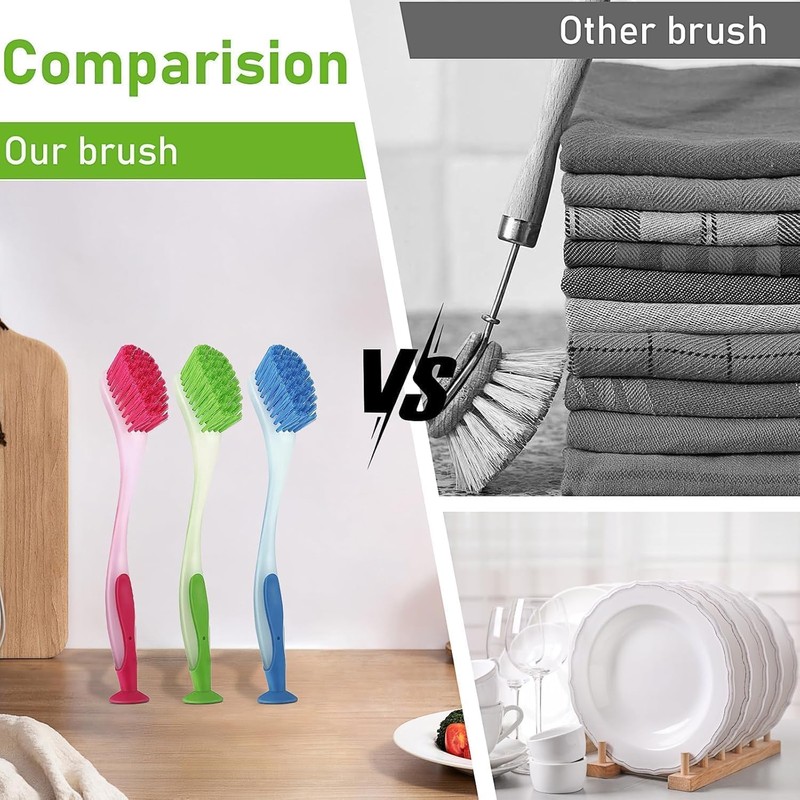 6 Pack Long Handled Dish Brush,Dishwashing Brush with Suction Cup,Multi