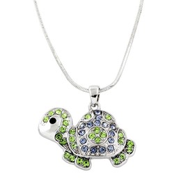 Falari Turtle Pendant Necklace Rhinestone Crystal Rhodium High Polished J0127