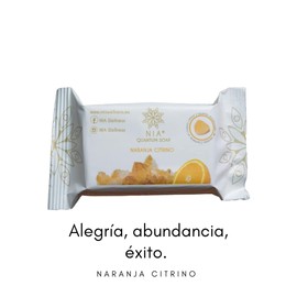 JABÓN con ACEITE ESENCIAL DE NARANJA y CUARZO| Hecho con Glicerina de Coco | Aceite Escencial | Vegano | Biodegradable | Empaque de jabón compostable (Naranja - Citrino)