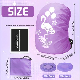 LUKIUP Rain Cover for Backpack School Bag 30-40L, Flamingo Rain Cover School Bag, Reflector School Bag Rain Cover Purple for Children on the Way to School Hiking, Camping, Cycling