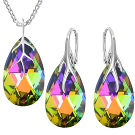 Earrings 925 Silver with Necklace Elegant Women's Set – High-Quality Zircons – Jewellery Chain Women's Earrings Set with Necklace Gift Idea for Birthday, Anniversary, Christmas, Sterling Silver,