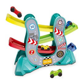 LHChan Pista de Juguete para Niños de 4 Años, Juguete Pista de Carros con Aparcamiento de 4 Plantas, Juguete de Carretera Regalo para Niños (Azul)