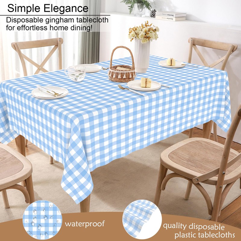 3 Pcs Light Blue Gingham Tablecloth Blue Disposable Plastic Checkered