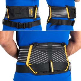 BINYATOOLS Tool Belt with Lumbar Back Support for Tradesman Pro Construction Electrician 2in Tool Belt for Men Orthopedic Lower Back Brace for Heavy Lifting Lightweight with D Rings and Pockets- L